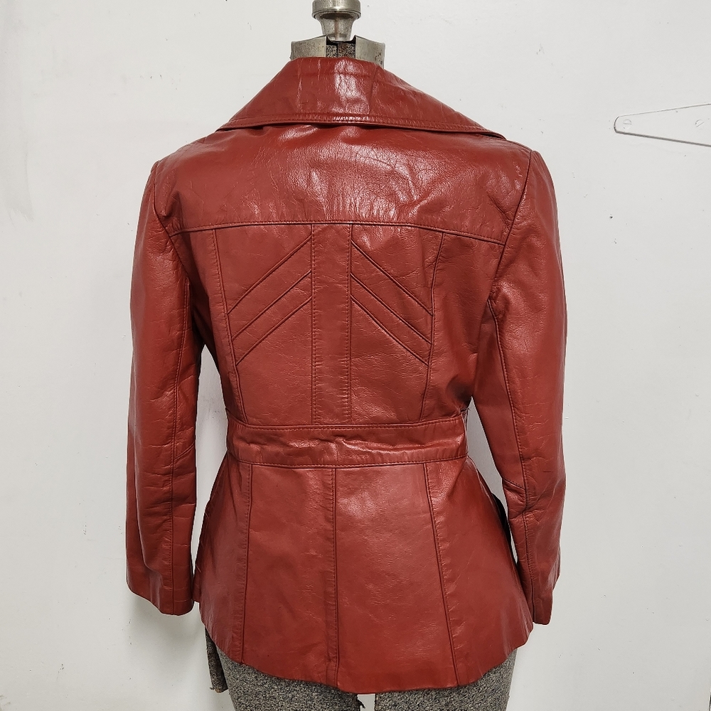 Vintage 70's Burnt Orange Leather Belted Jacket - image 5